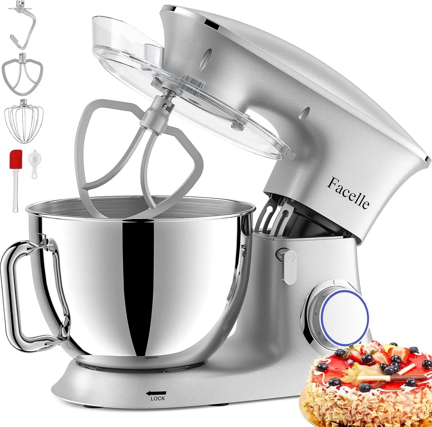Amasadora de cocina, 8.5L, 2000W, 6 Velocidades, Amasadora de Pan Para Repostería, Facelle Robot de Cocina Amasador, Potente y Profesional, con Pulso