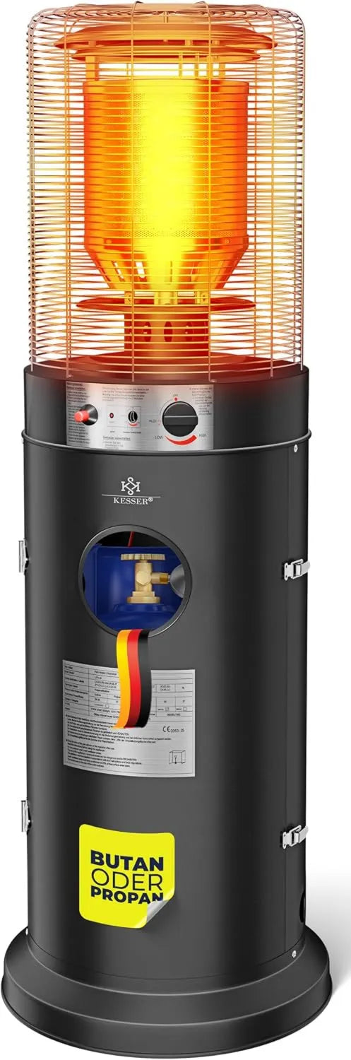 Calefactor portátil de gas KE12, 12.5 kW, Calentador de Gas Radiante para Patio y Exterior, Incl. Funda Protectora, acero inoxidable