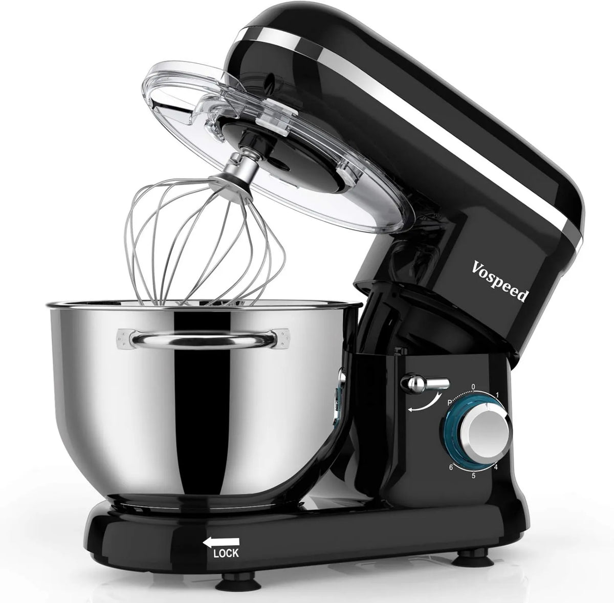 Amasadora de cocina, acero inoxidable, 1500W, 6.2 L, Vospeed, Amasadora de Pan Para Repostería, Varillas Batidoras, Varillas Amasadoras