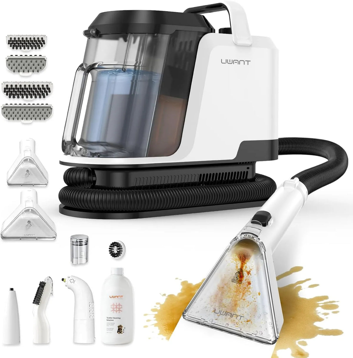 Aspiradora Y100S, 600W, 18KPa, 2.4L, Agua Tapicería con Vapor, 3 en 1 Agua Fría/Caliente 65°C/Vapor 100°C, Mult Cepillos. Limpia Sofá/Coche/Cocina