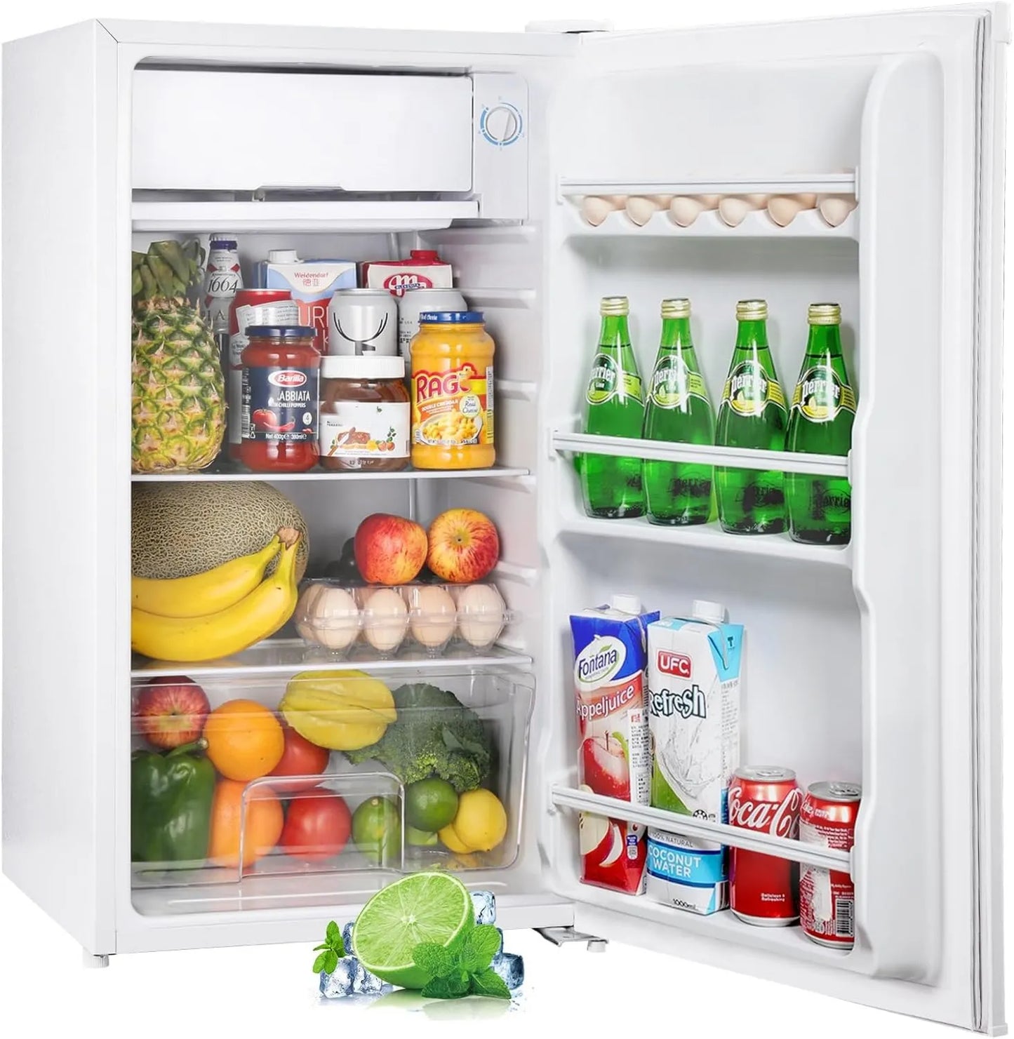 Frigorífico BR321, 91L, funcionamiento silencioso, Upstreman con Congelador, Pequeño Compacto, Mini Blanco, Eficiencia Energética E