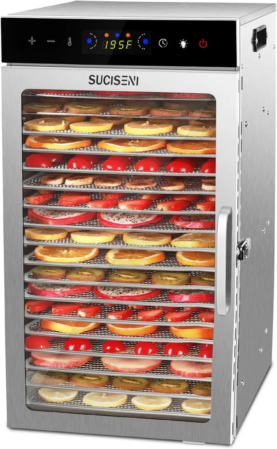 Deshidratador de alimentos, control programable, pantalla digital, acero inoxidable, 800W, 18 Bandejas, Control Táctil y Pantalla LED