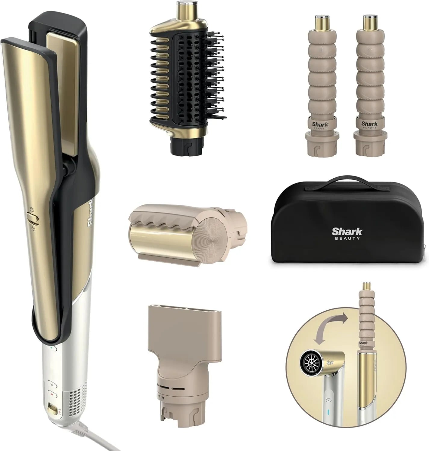 Rizador de pelo, Multi-Styler Alisado y Rizos con Auto Wrap Curlers, Concentrador Turbo, Glossi Brush