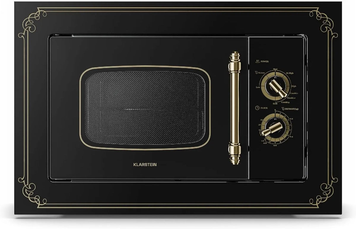 Klarstein horno microondas, 20 Litros, 800 W, 1000 W, Acero Inoxidable, función grill, Victoria 20 Microondas Retro Diseño, Incluye Marco de Montaje