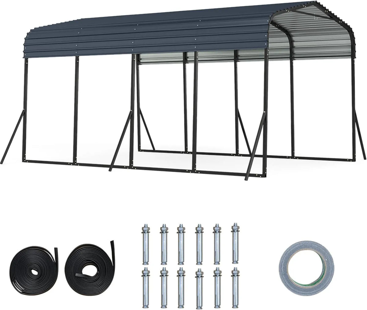 Cortacésped, 440 x 300 x 250 cm, Metálico para Coches, Refugio de Vehículos con Techo Duro, 4 Patas Inclinadas y Anclajes de Fijación para Exterior