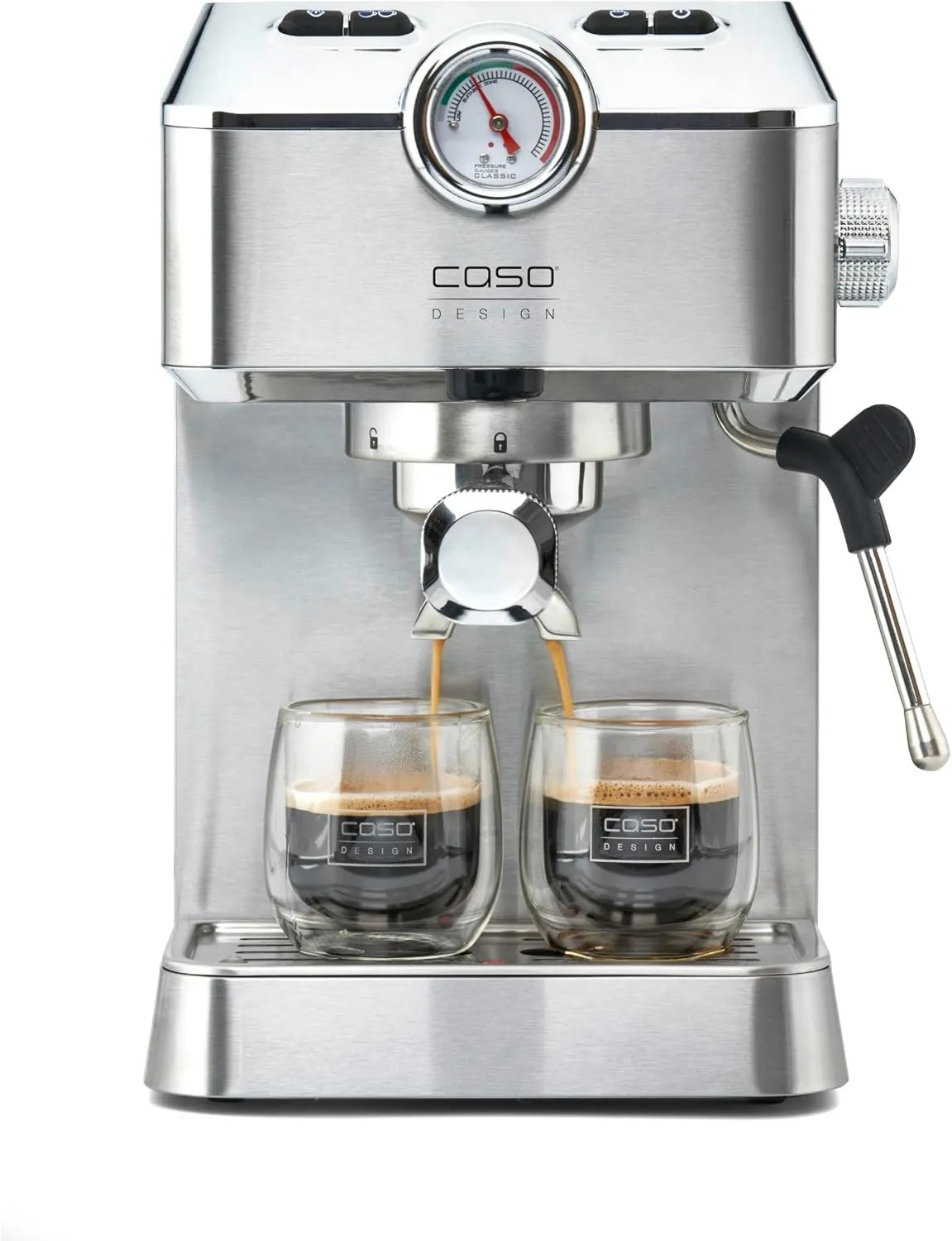 Cafetera espresso, acero inoxidable, 19 Bar, 2 Tazas, para Café en Polvo, con Placa Caliente para Tazas