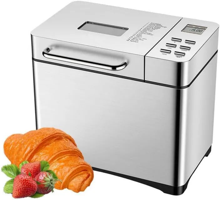 Panificadora, Máquina de Pan de Acero Inoxidable, 17 en 1 de 2 Libras con Dispensador de Frutas Secas, revestimiento antiadherente