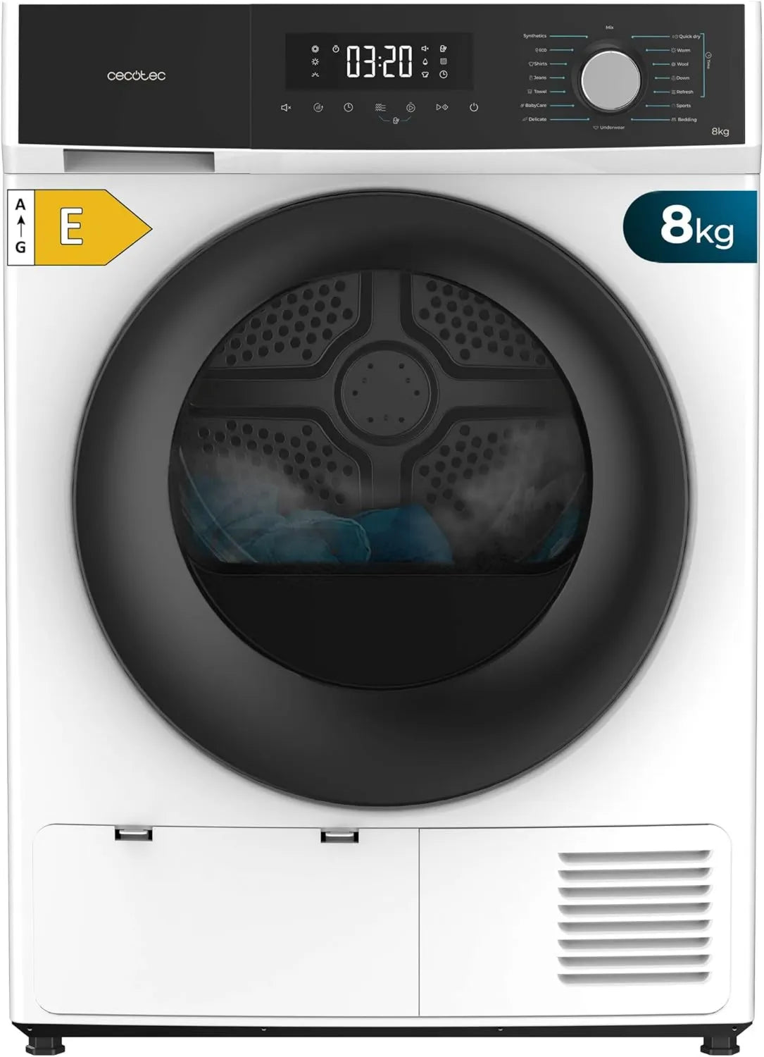 Cecotec secadora, 8 kg, 15 Programas, Funciones como Secado Automático, Planchado Fácil, Tambor Giratorio Bidireccional