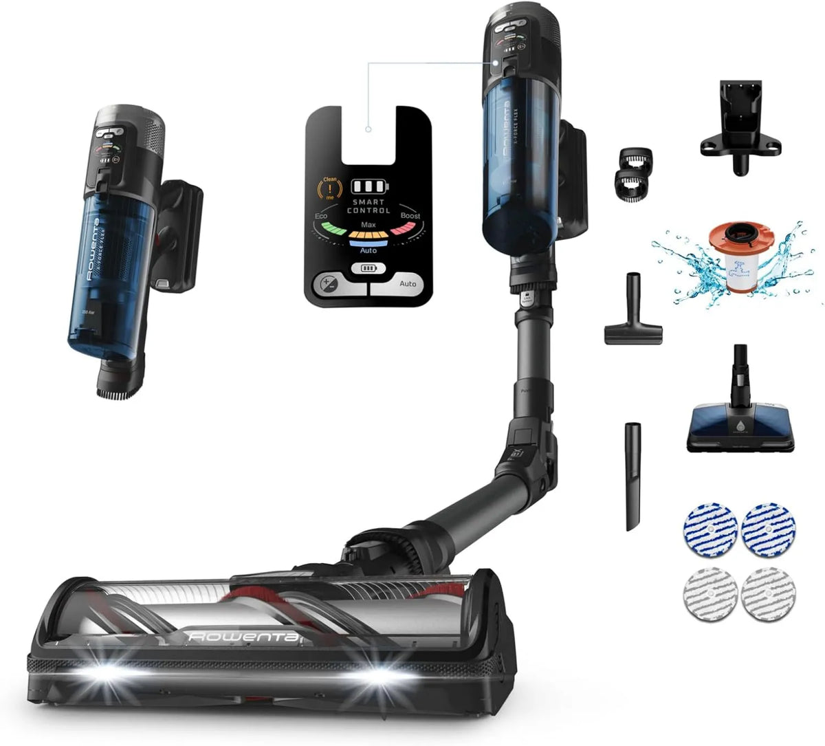 Rowenta RH9LC0WO aspiradora escoba, Inalámbrica X-Force Flex 12.60 Neo, Poder de Limpieza Profunda, Cabezal Aqua con Tecnología de Spray