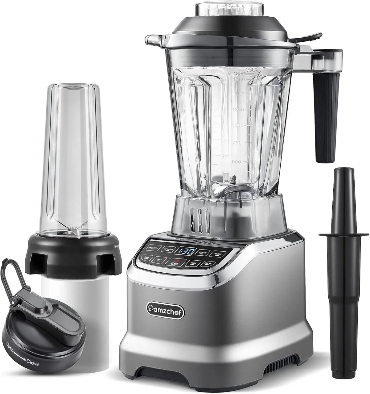 Batidora de vaso 2-EN-1, 1800W, 1,85 litros, 600ml, Batidora Smoothie Profesional con 6 cuchillas, 1,85L