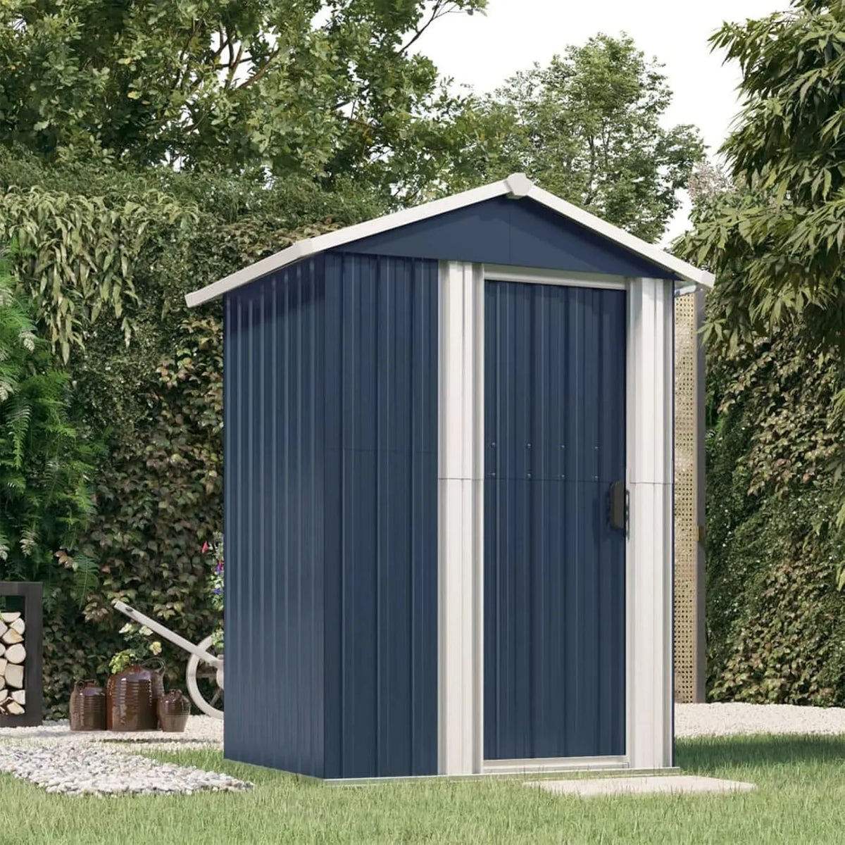 Cobertizo de jardín, 126 x 97.5 x 177 cm, Cobertizo de Herramientas de Jardín, Cobertizo de Chapa Metálica, Acero Galvanizado para Muebles