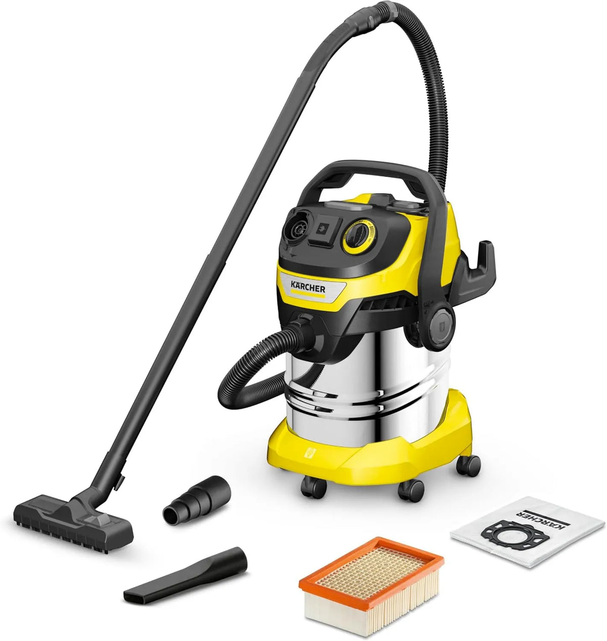 Kärcher V-25/5/22 WD 5P aspiradora, 1100 W, 25 l, 2,2 m, con Toma de Corriente, función de Limpieza del Filtro Plisado Plano, Casete filtrante