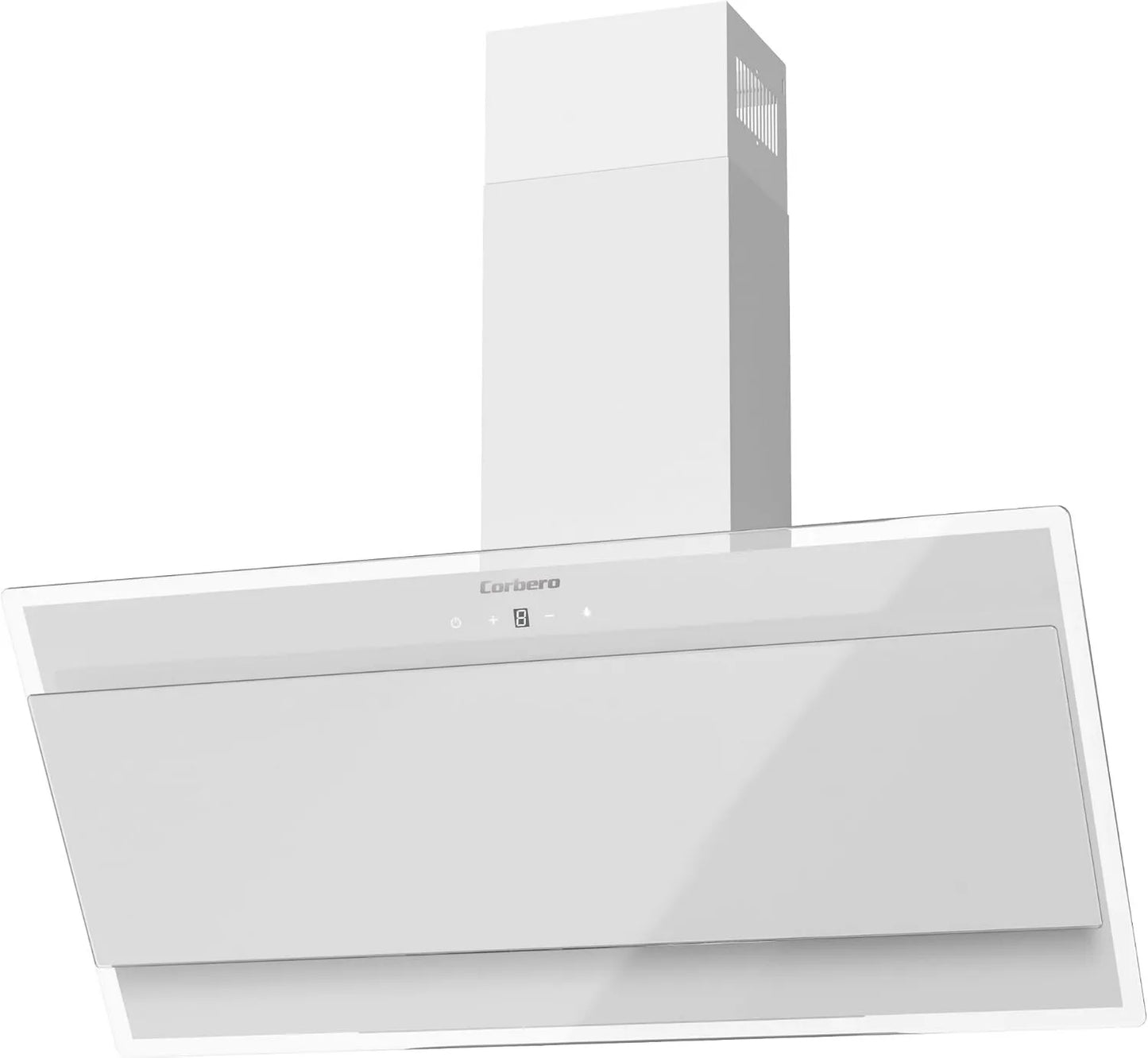 Corbero ONEGA975W campana extractora, vidrio templado, 230W, 750 m³/h, 90 cm, 3 Velocidades, Campana Decorativa, Control Táctil, Cristal Templado