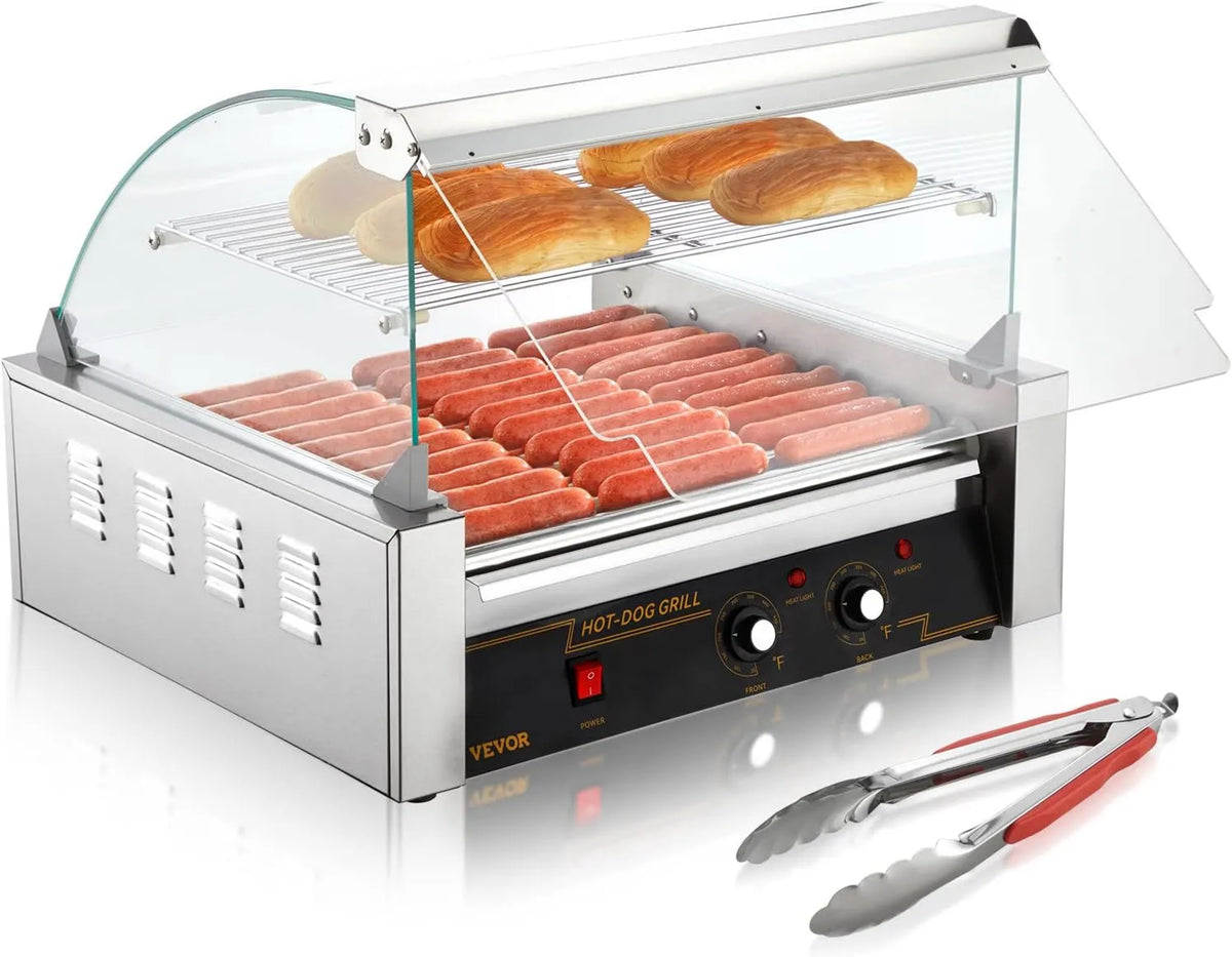 VEVOR Rodillo para perros calientes, acero inoxidable, 1800 W, 30 rodillos de capacidad para perros calientes
