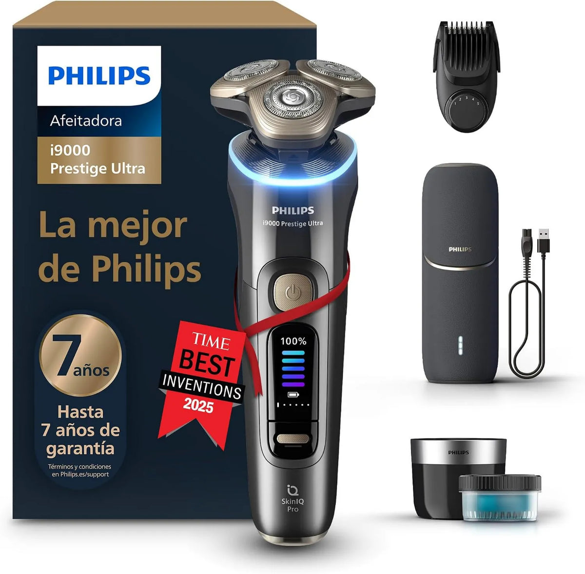 Philips XP9402/46, i9000 Prestige Ultra, Afeitadora Eléctrica para Hombres, Afeitado en Seco y Húmedo, Tecnología SkinIQ Pro, Centro de Limpieza