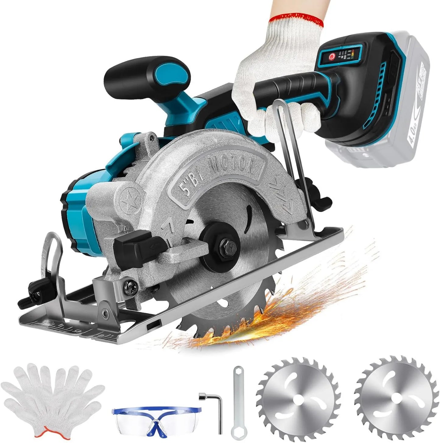 Sierra circular, 18 V, 6200 rpm, 125 mm, con batería para batería de litio, mini sin escobillas, mano con 2 hojas, con corte diagonal