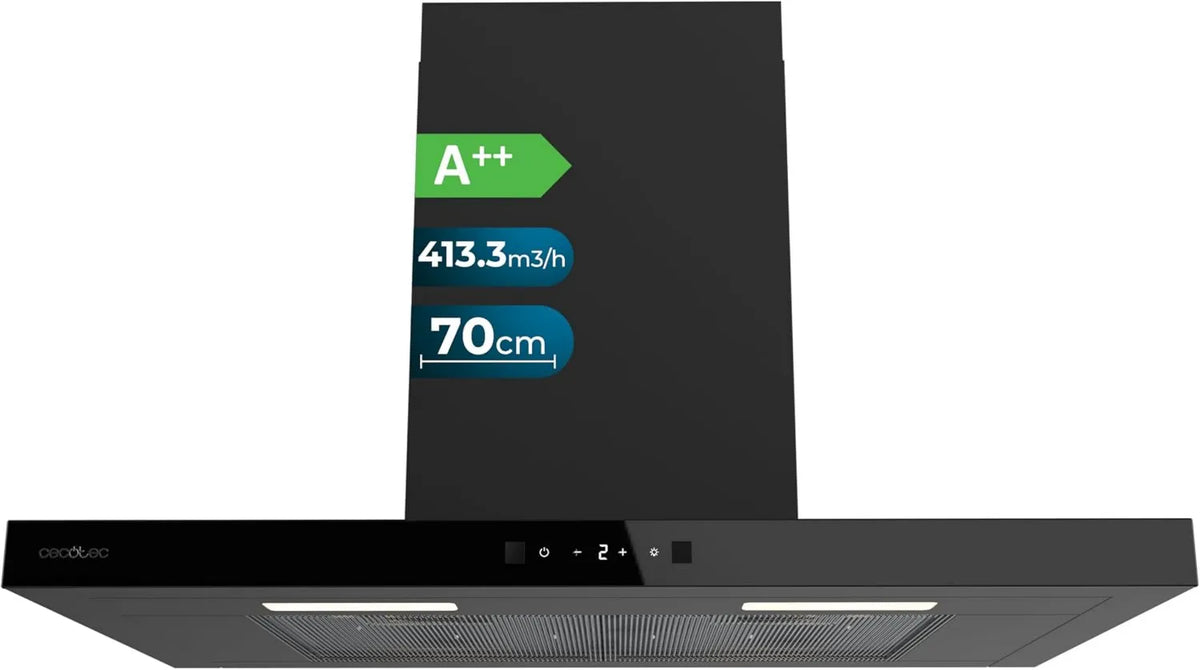 Cecotec 704400 campana extractora, 413.3 m³/h, 70 cm, T-shaped Bolero Flux TT Black A