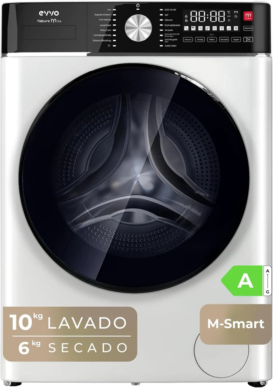 Lavadora M10/6, 10 kg, 6 kg, 1400 rpm, motor Inverter, función de vapor, Secadora, Lavado + Secado, BLDC, M-Smart One-Touch, Lavado Rápido 15'