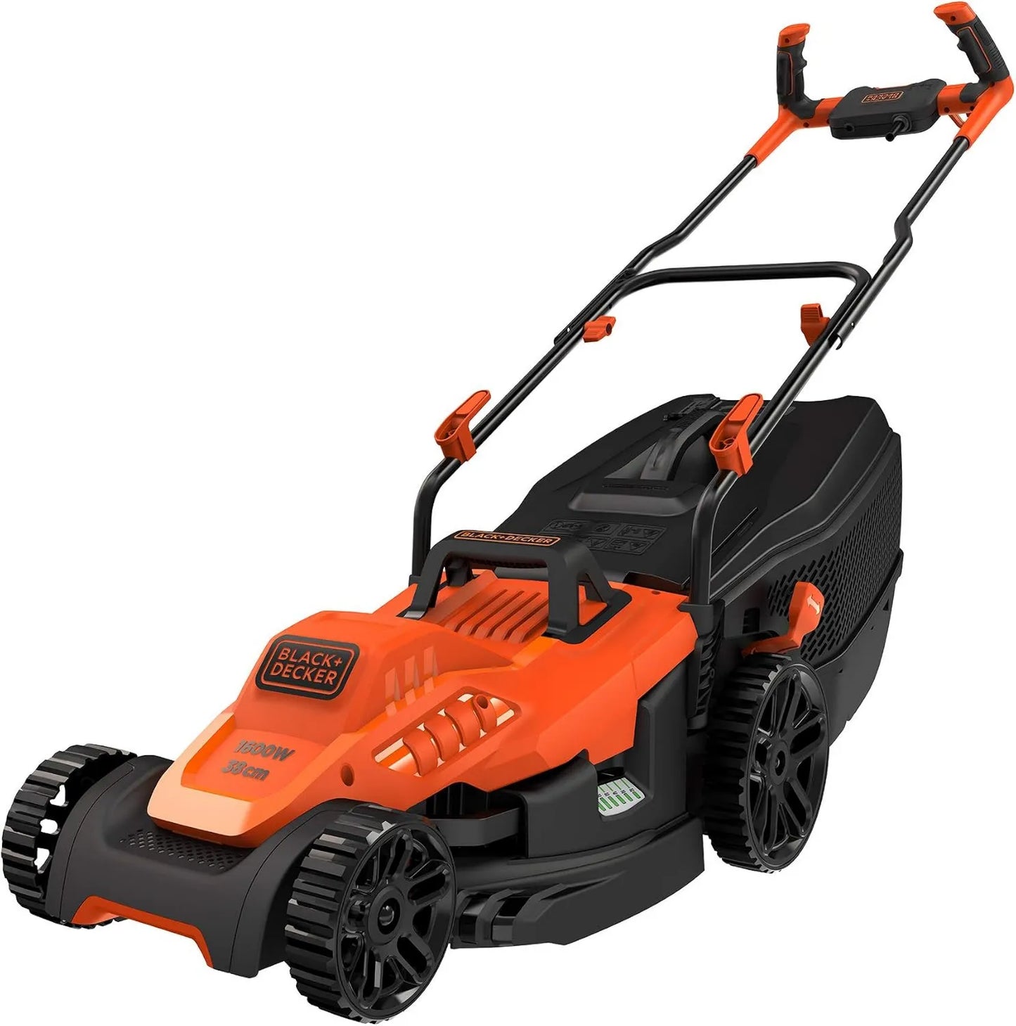Cortacésped, 1600W, 45L, 38 cm, Bemw471BH con Manillar de Bicicleta, Ancho de Corte, EdgeMax y Sistema SoftTouch, 6 Alturas de Corte