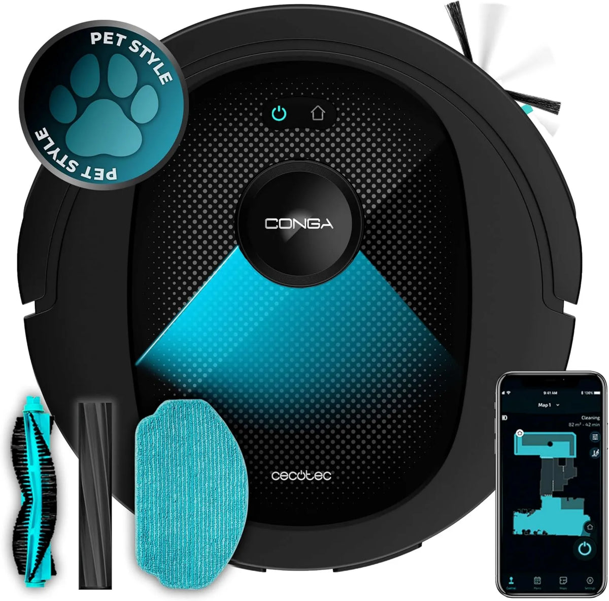 Cecotec robot aspirador, 7000 Pa, 170 Min, Friega y Pasa la Mopa, hasta Autonomía, Cepillo Central de Silicona