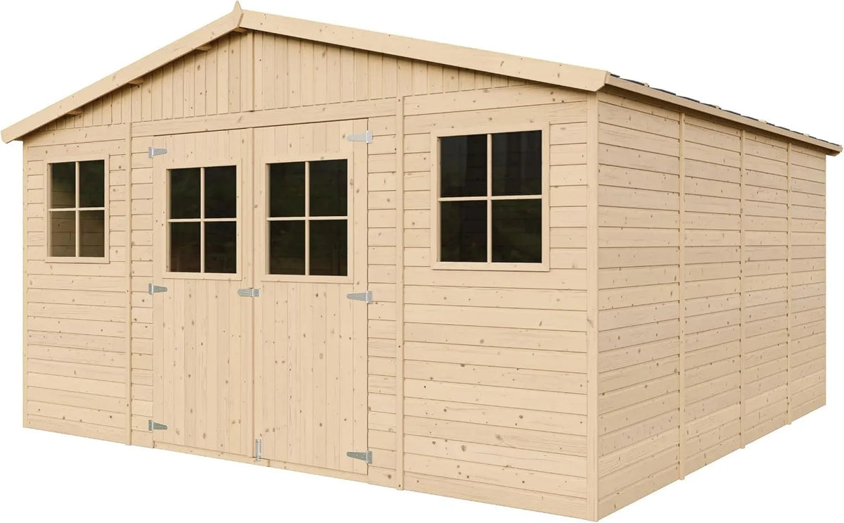Cobertizo de jardín M330G, 16m2, Madera con Suelo Tratado, A246x418x420cm/ Madera Natural, Taller de Jardín