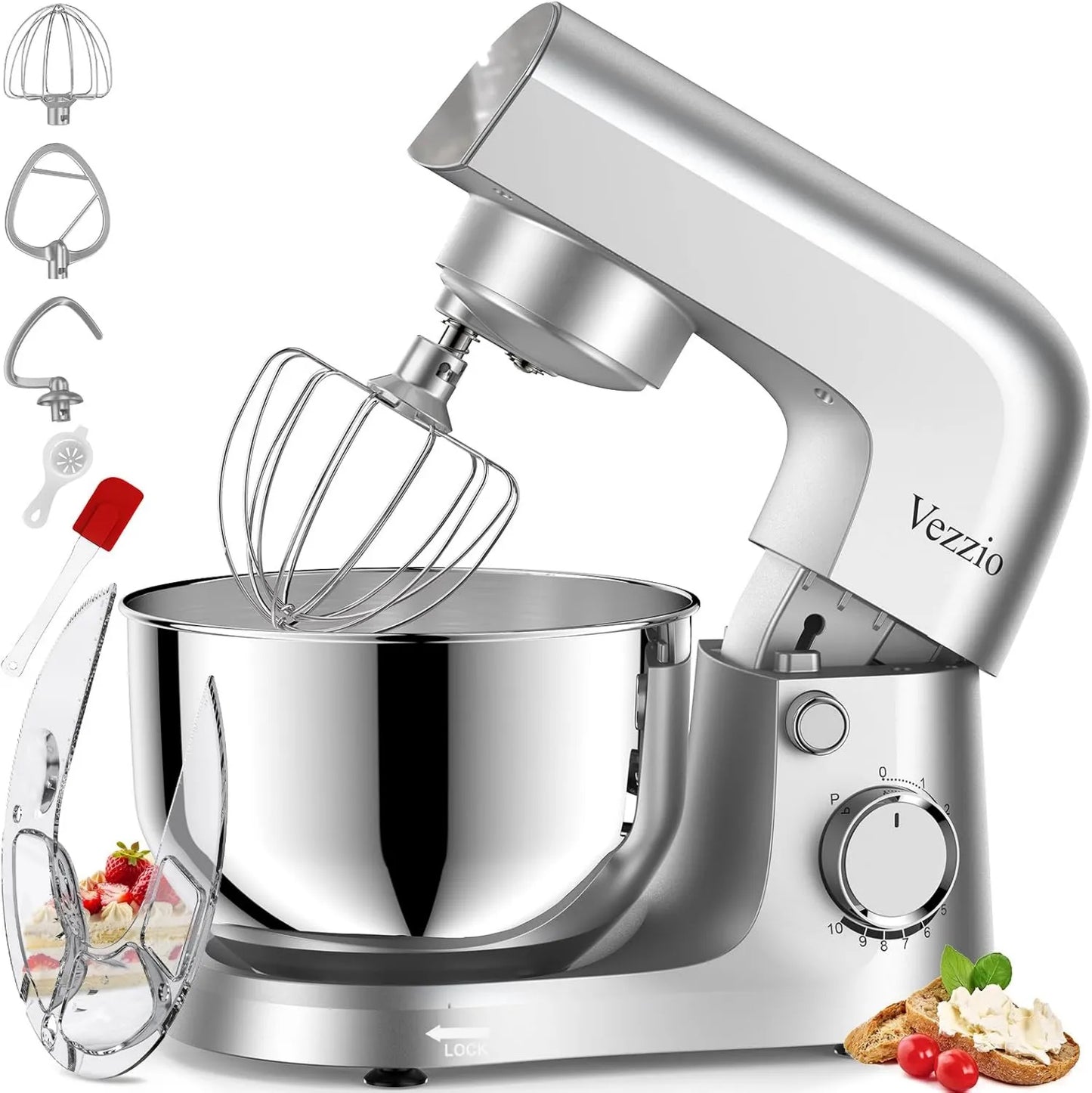 Amasadora de cocina, acero inoxidable, 1500W, 4.5 L, 10 Velocidades, Amasadora de Pan Para Repostería, Bol de de Amasador