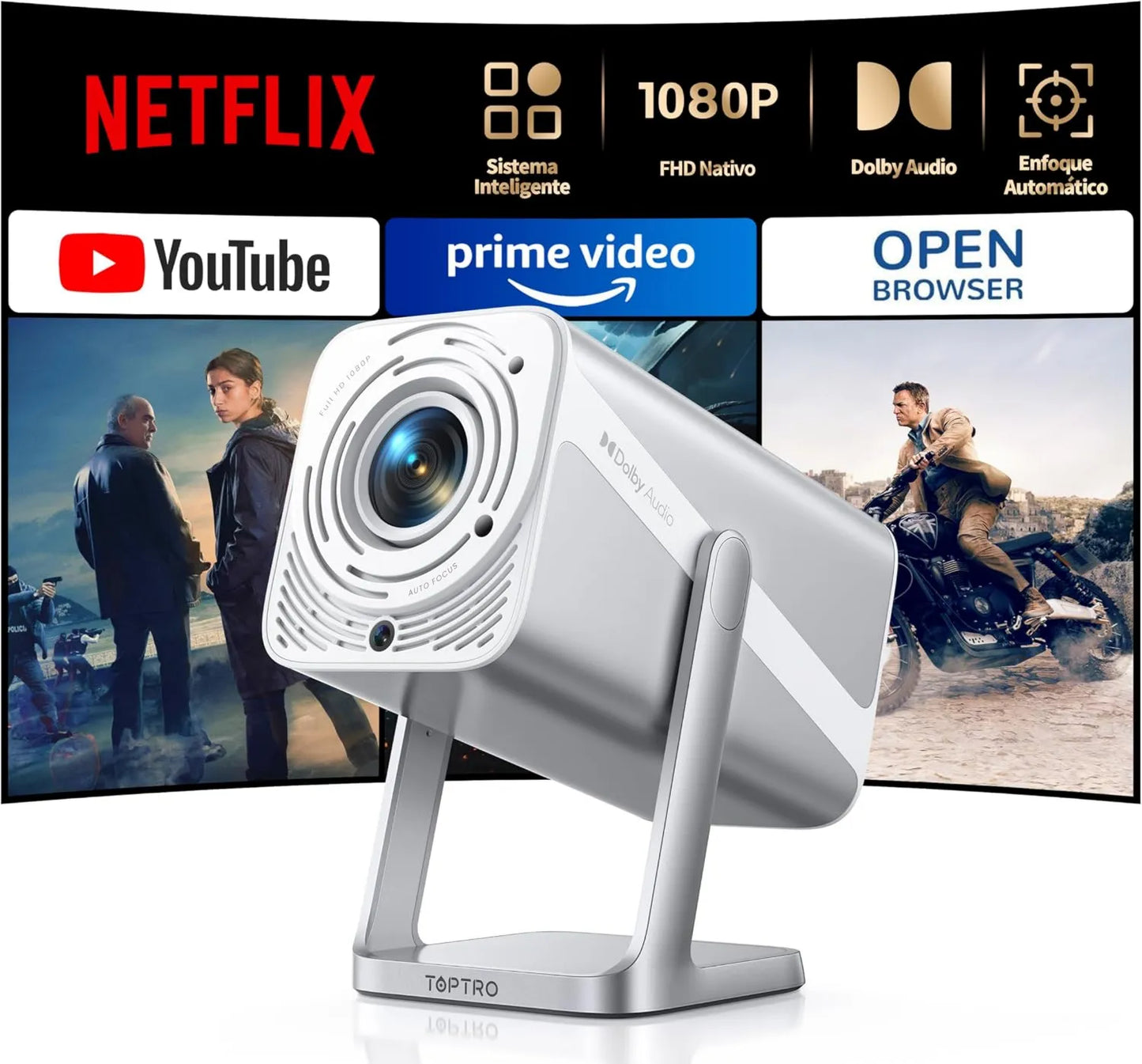 Proyector 700ANSI 1080P, 4K, WiFi6, Bluetooth5.2, control WiFi, conectividad Bluetooth
