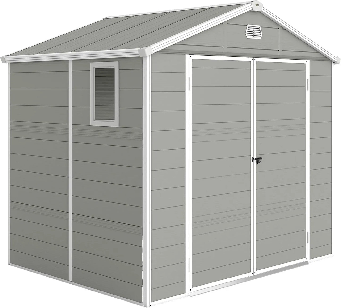 Outsunny cobertizo de jardín, 4,1 m², 240 x 190 x 228 cm, Caseta con Techo a Dos Aguas, Caseta de Plástico con Cerradura, Puerta de Ventilación