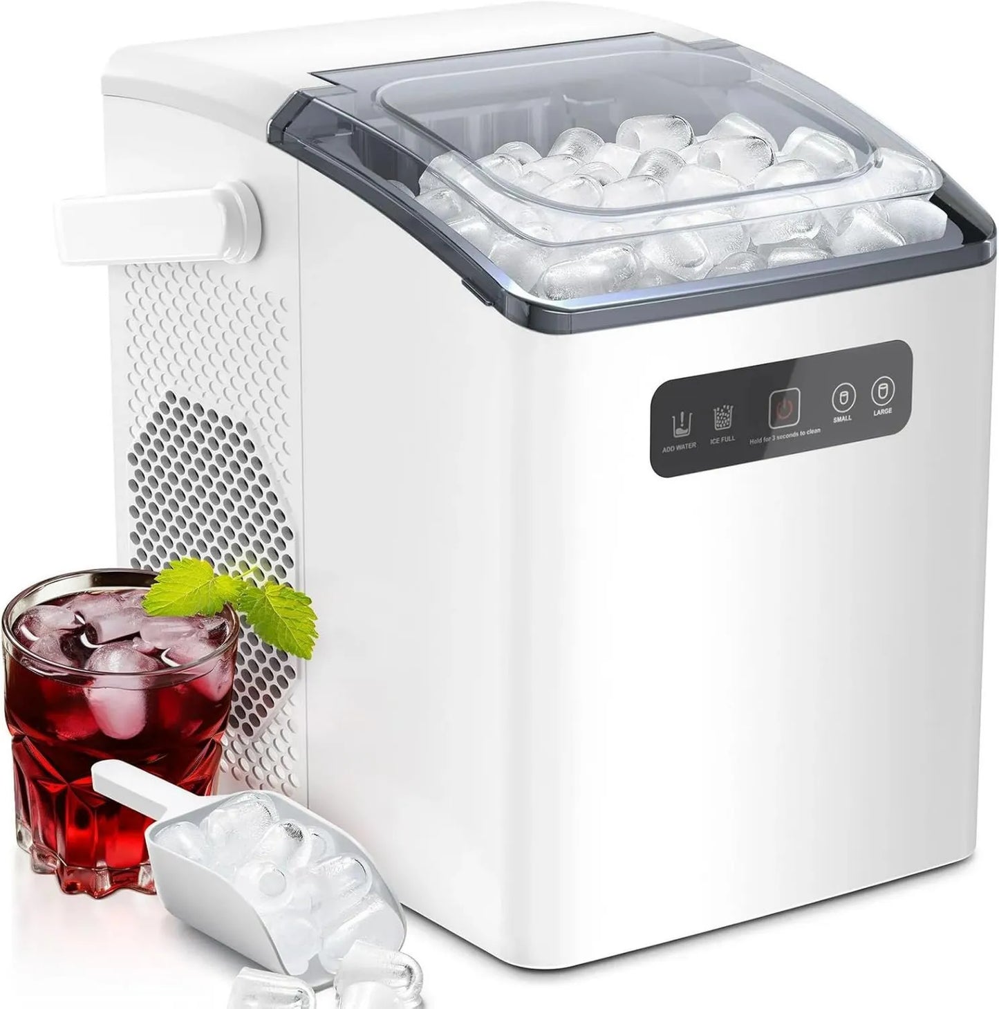 Máquina de hielo, 12 Kg, 6 Minutos, En Forma De Bala Totalmente Automática, con Pala para Hielo, 8 Cubitos Listos En, Autolimpiable Y Silenciosa