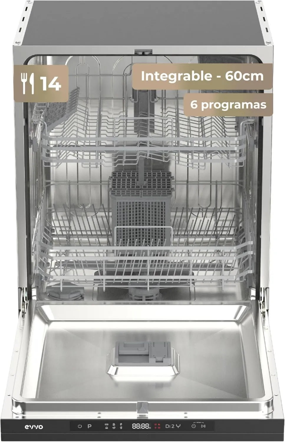 Lavavajillas, instalación empotrada, 49 dB, 60 cm, 6 Programas, Eficiencia Energética D, Apertura Automática, Empotrado Panelable para Cocina Moderna