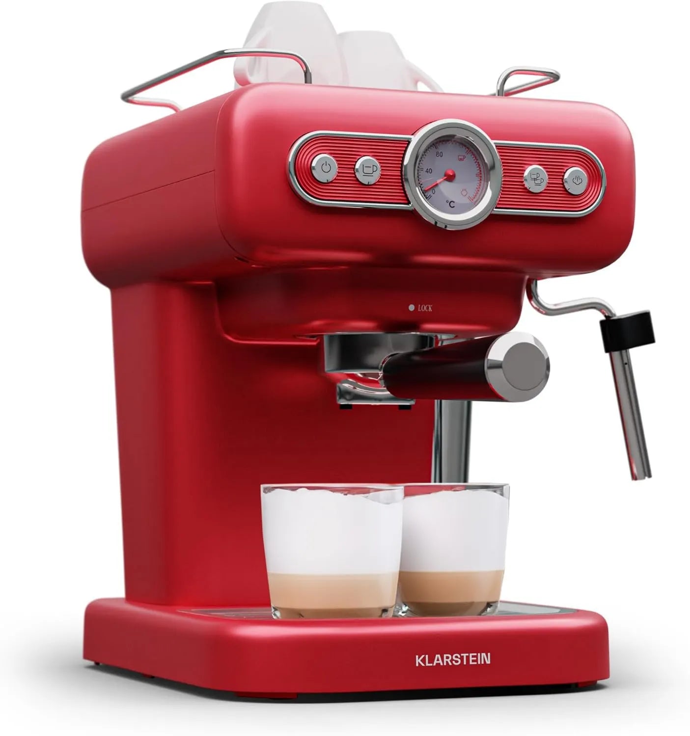 Klarstein cafetera espresso, 1.2 litros, 950 W, con espumador de leche, cafetera mini retro con portafiltros, cafetera pequeña para cappuccino