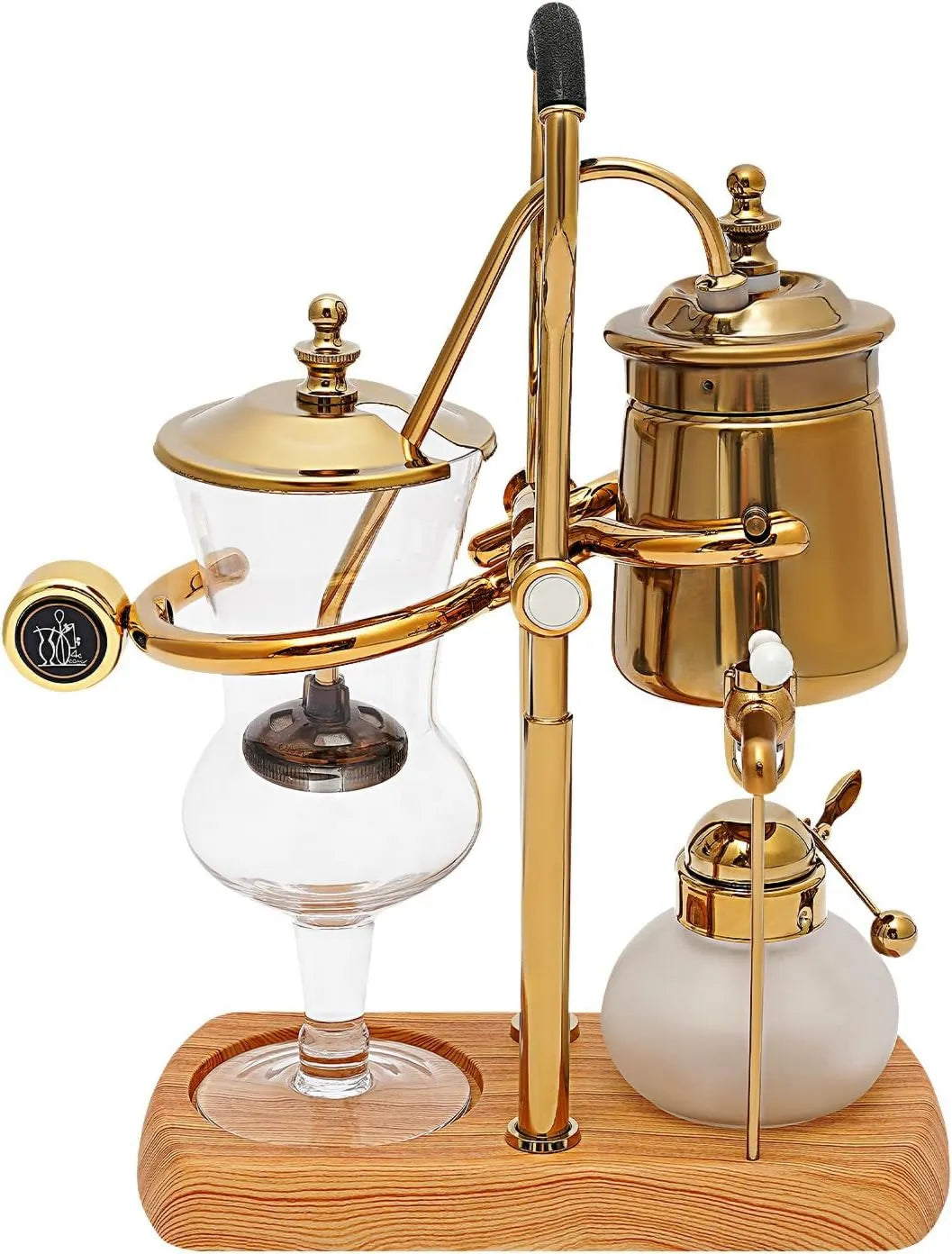 Cafetera, sifón de lujo con Siphon, retro y de vacío, base y pomo de madera natural