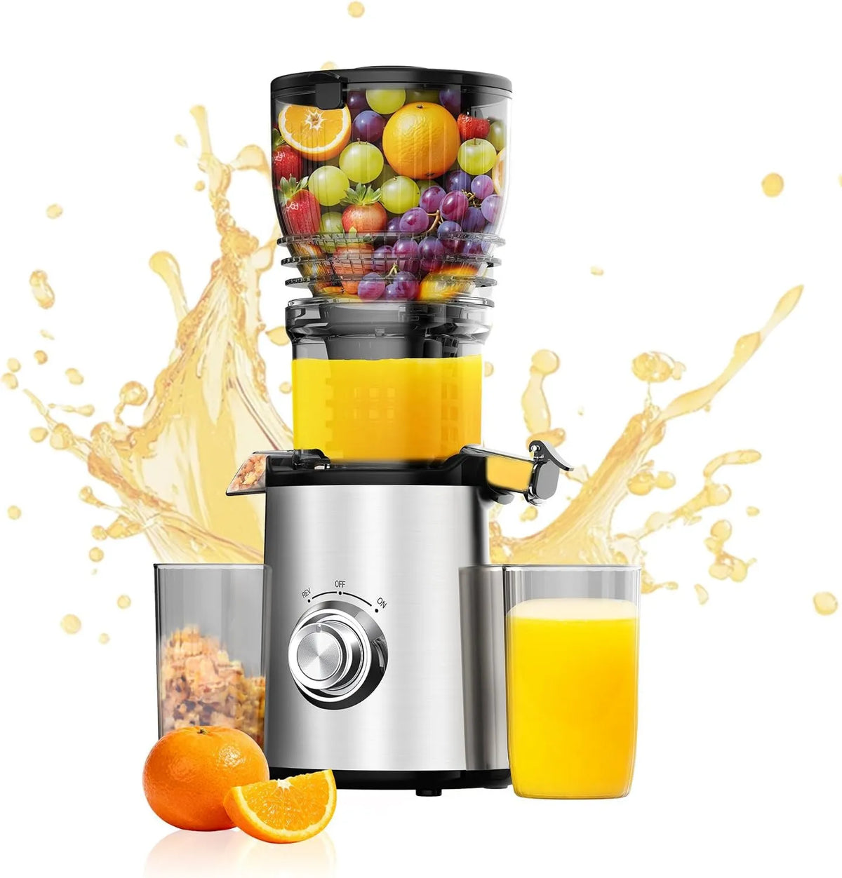 Exprimidor eléctrico, 300 W, 5.8 pulgadas, prensa en frío, máquinas de masticaje lento para verduras y frutas, fácil de limpiar