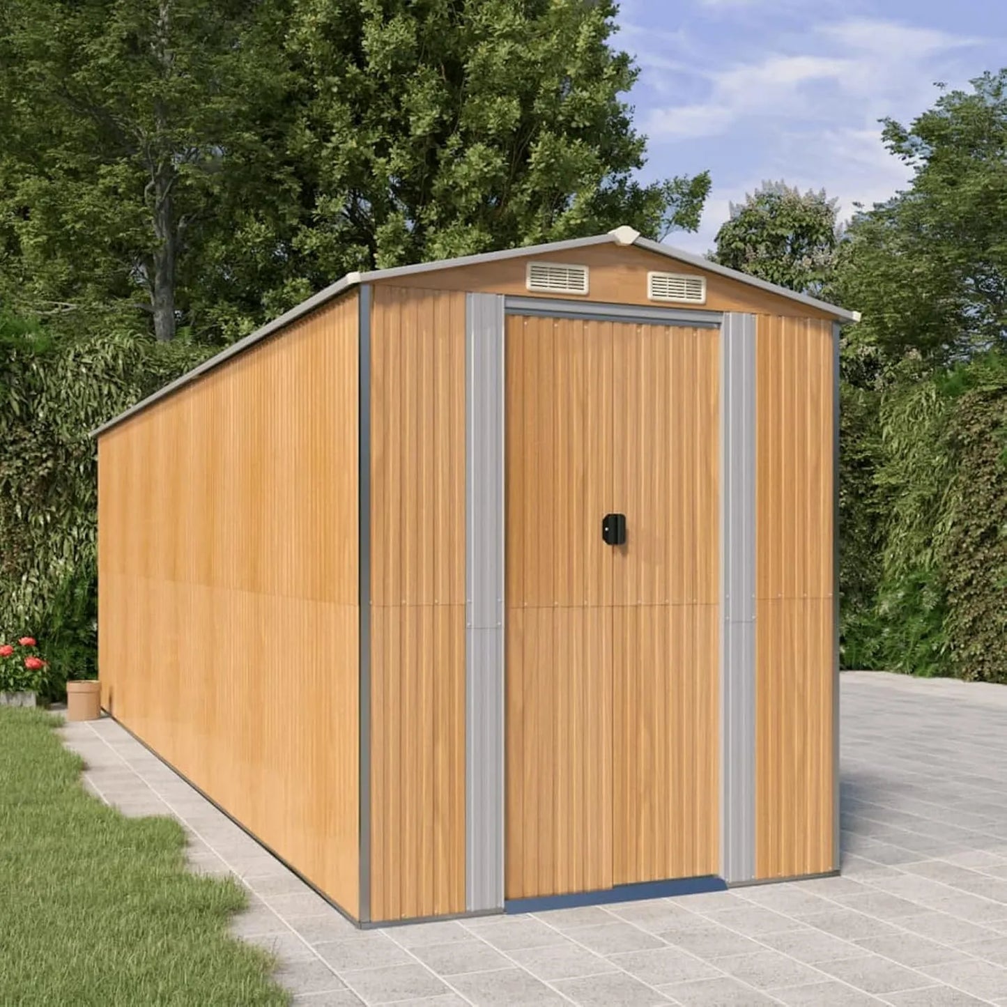Cobertizo de jardín, 192 x 606 x 223 cm, Gecheer, Cobertizo de Herramientas, Sostén de Herramientas de Jardín, Cobertizo Metálico para Exterior