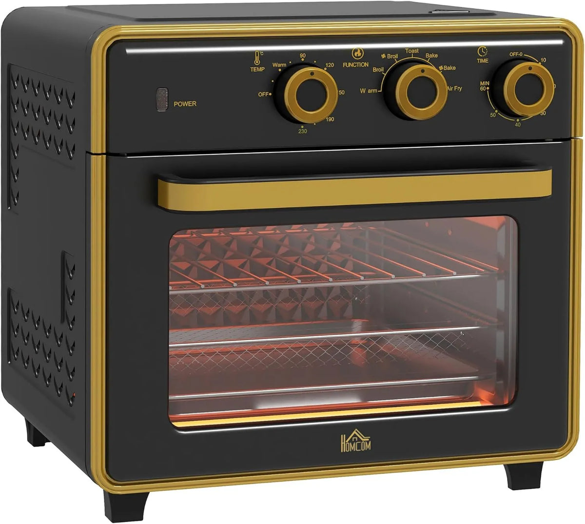 Horno eléctrico, control programable, 20L, 1400 W, 90-230 °C, 5 en 1 Horno para Pizza Incl. Set de Bandejas, Cesta para Freír, Bandeja de Migas
