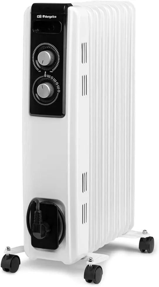Radiador RF 2000, eléctrico bajo consumo, 3 potencias de calor, termostato regulable, protección contra sobrecalentamiento, ruedas pivotantes