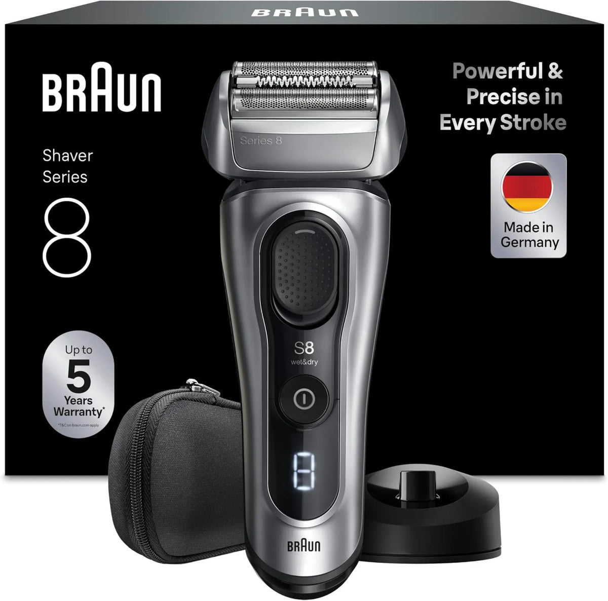 Braun 8617S, 60 Min, Series 8 Afeitadora Eléctrica para Hombre, Afeitado en Seco y Húmedo con Cabezal de Precisión y Recortador