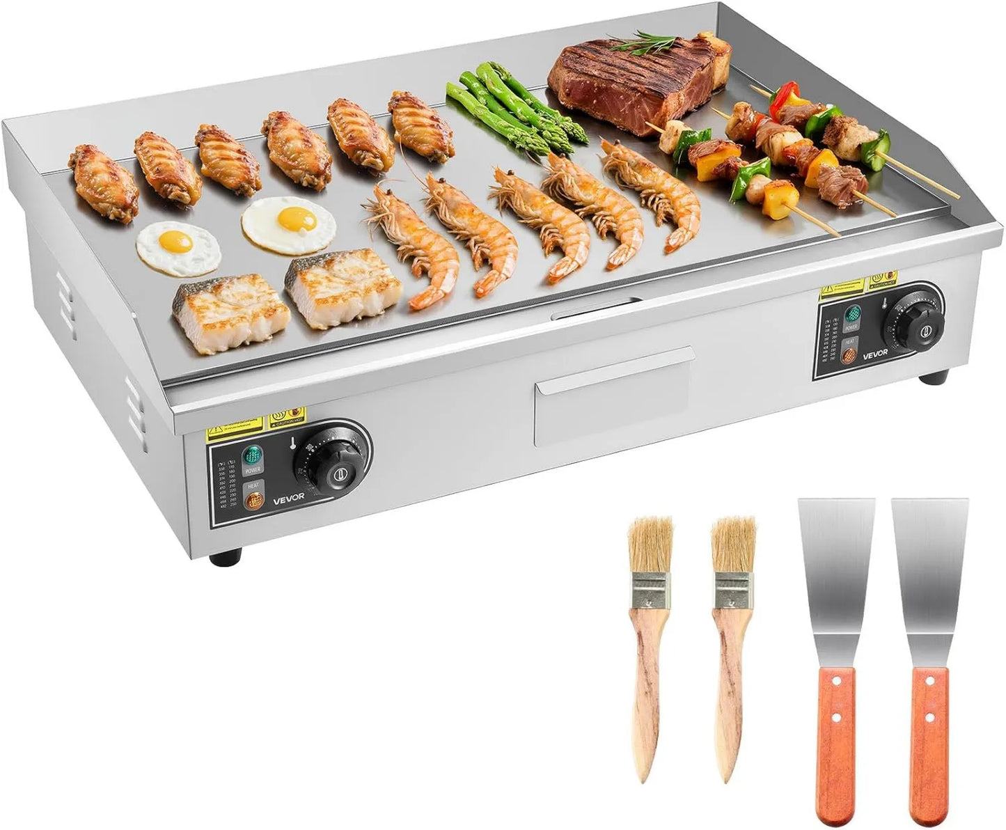 VEVOR Plancha Eléctrica Profesional 725x400 mm 4400 W, acero inoxidable, ajuste regulable, Termostato Ajustable de 50 a 300 °C, Cuerpo