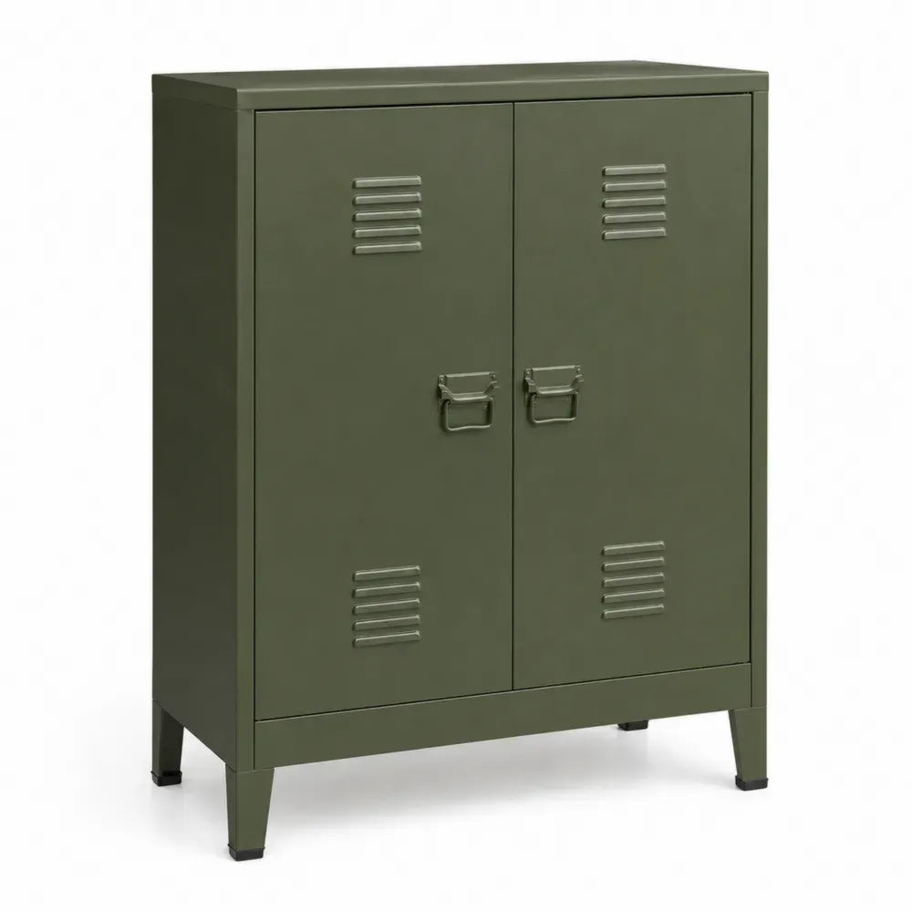Armario metálico de almacenamiento con 2 puertas estructura de acero con ventilación color verde oliva 80 cm ancho 40 cm fondo 120 cm alto