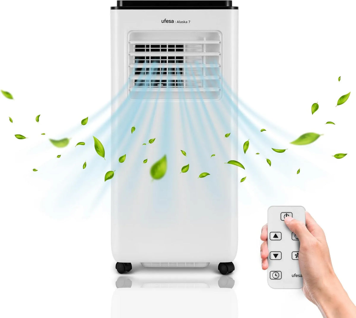 Aire acondicionado R290, 7000 BTU, 12 m², control programable, pantalla digital, funcionamiento silencioso, mando a distancia, Portátil Ufesa A7 3en1