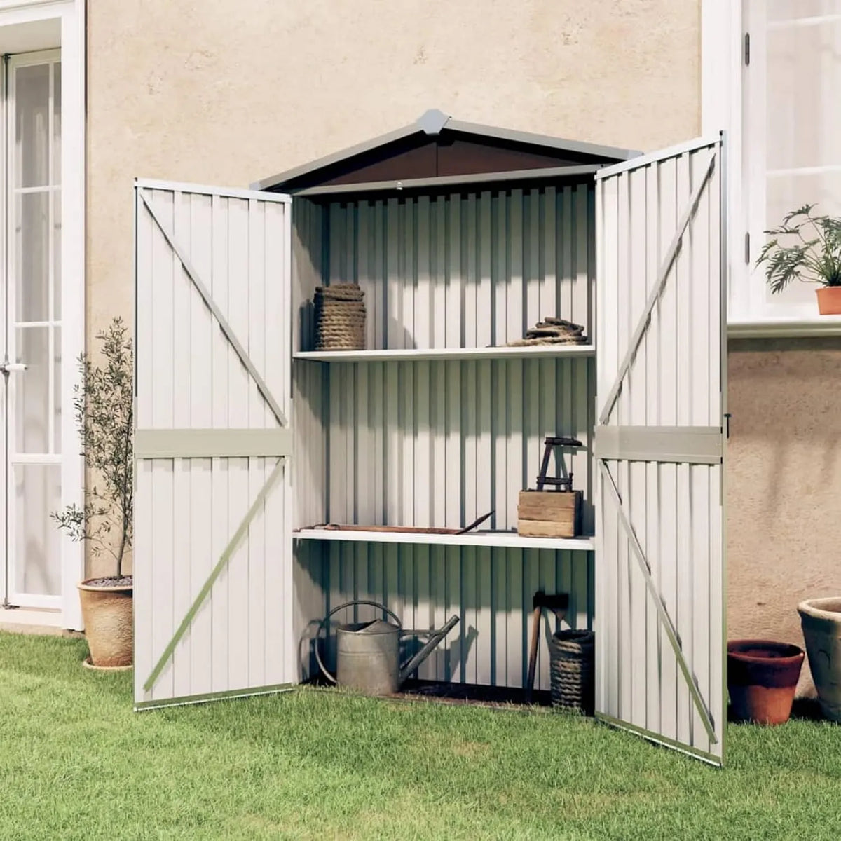 Armario de almacenamiento, 116 x 45 x 175 cm, Cobertizo de Metal Exterior, Armario para Herramientas
