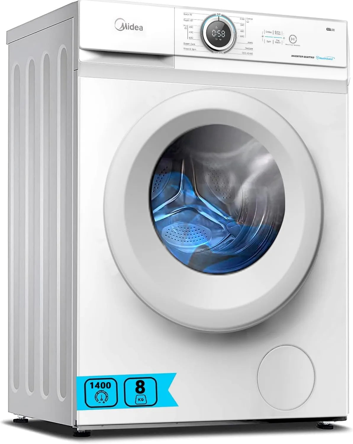 Midea lavadora, 8 kg, 1400 rpm, 15 Programas, función de vapor, Carga Frontal a con Panel Digital, s con + Diseño Ultra Slim Superior