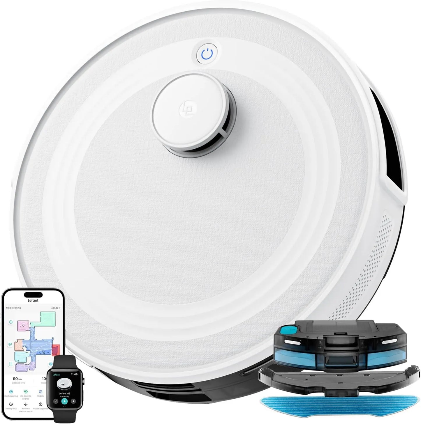 Aspiradora, 6000 Pa, 2.4G, 5G, LEFANT y Fregasuelos con Navegación Láser dToF y App m², Friega y Pasa la Mopa, Limpieza Personalizada, Alexa/i Watch