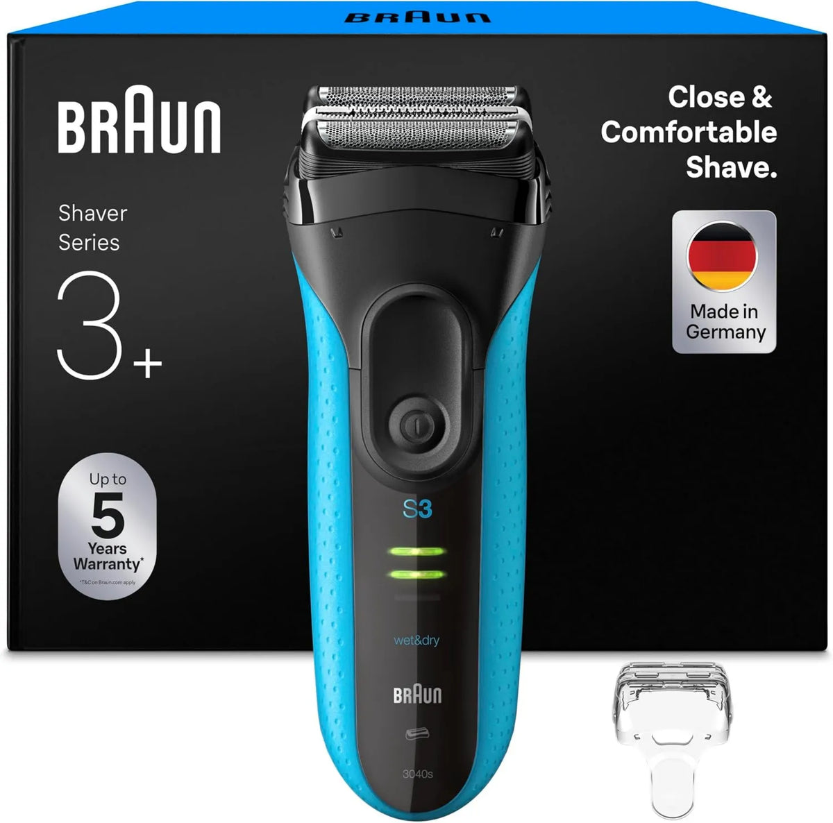 Braun, 45 Min, Afeitadora Eléctrica para Hombres Series 3 ProSkin 3040s, Afeitadora de Barba Húmeda y Seca, Cabezal de Precisión
