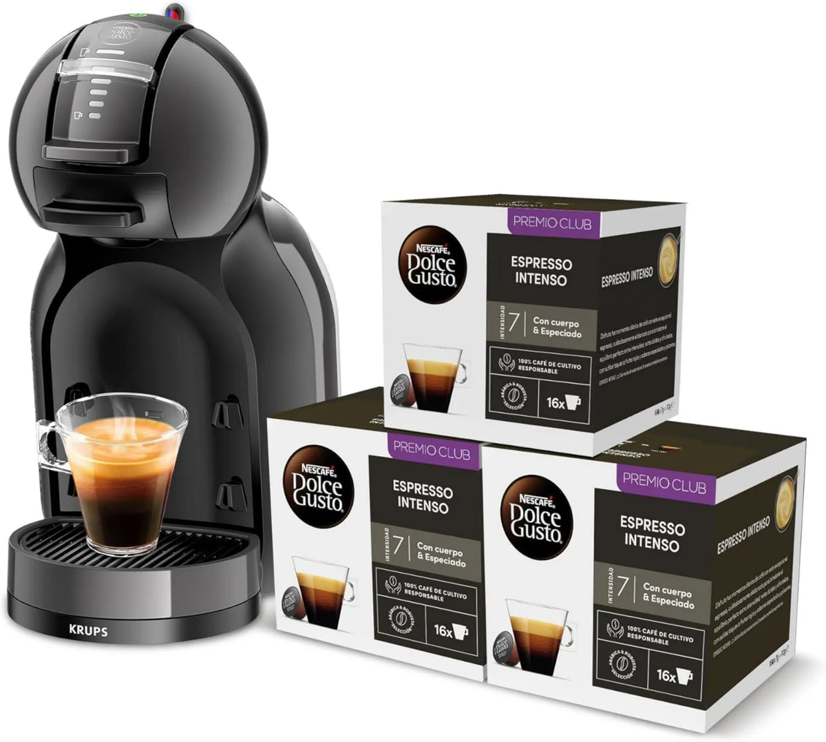 Krups KP1238CAS cafetera, 0.8 L, 1500 W, Nescafé Dolce Gusto Mini Me, calidad profesional, presión 15 bares, incluye 3 packs de café intenso