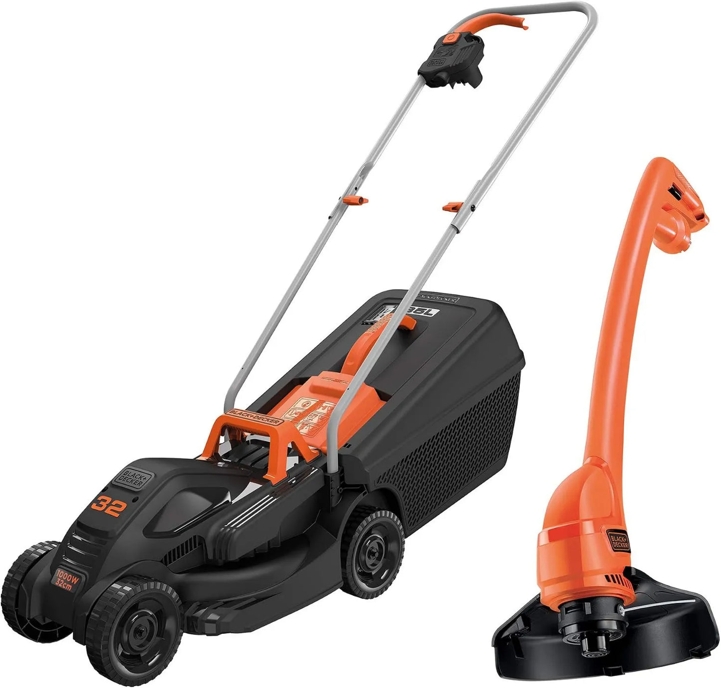 Cortacésped BEMW351GL2, 1000W, 35L, 250W, 250m2, 32 cm, 60mm, Ancho de Corte, Ajuste de Altura de 20, Incluye desbrozadora, Sistema E-Drive