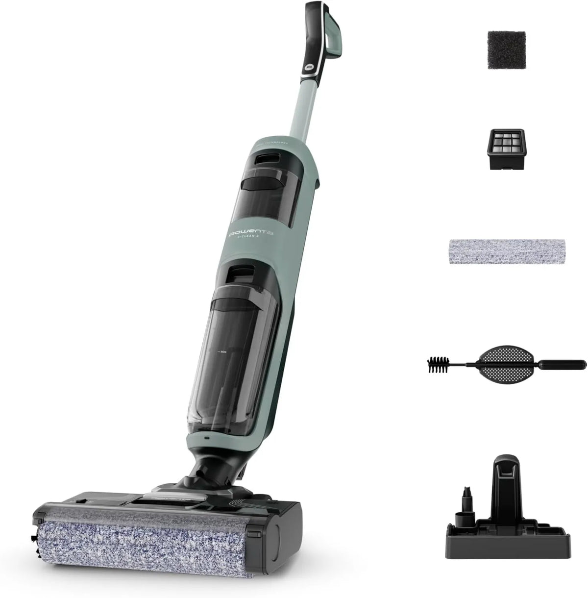 Rowenta GZ2262E0 aspiradora, sistema de limpieza integrado, Fregona Eléctrica Inalámbrica con Tecnología Húmeda y Seca, Fregadora, Modos ECO/MAX