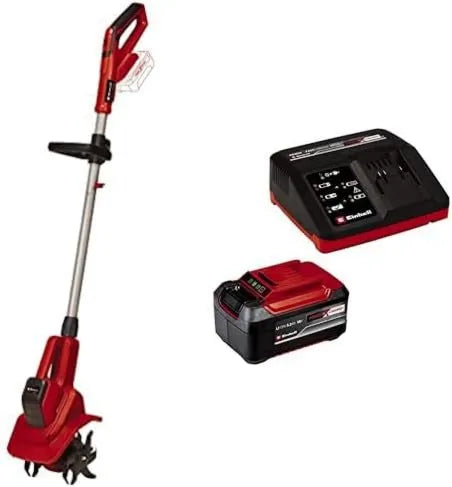 Motoazada, 18 V, con batería, regulación de Velocidad, Cuchilla escarificadora, Agarre Adicional, Color Rojo/Negro+ Starter Kit 5,2Ah