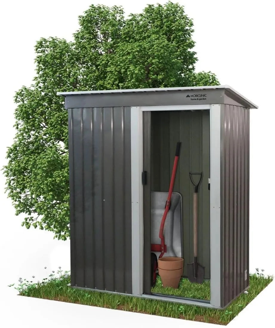 Cobertizo de jardín, 1.4 m², 150 x 75 x 181 cm, con puerta corredera, Armario exterior, Cerradura para candado, Techo inclinado, Almacenamiento seguro