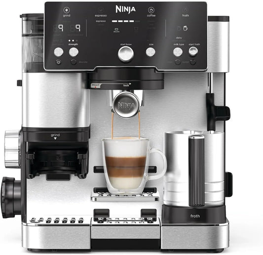 Ninja ES501EU cafetera, Luxe Essential 2 en 1 para latte, cappuccino y espresso con molinillo y espumador de leche integrados